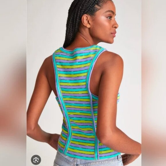 Anthropologie Ribbed Racer Striped Tank Top Sleeveless, Size Medium - Picture 2 of 4